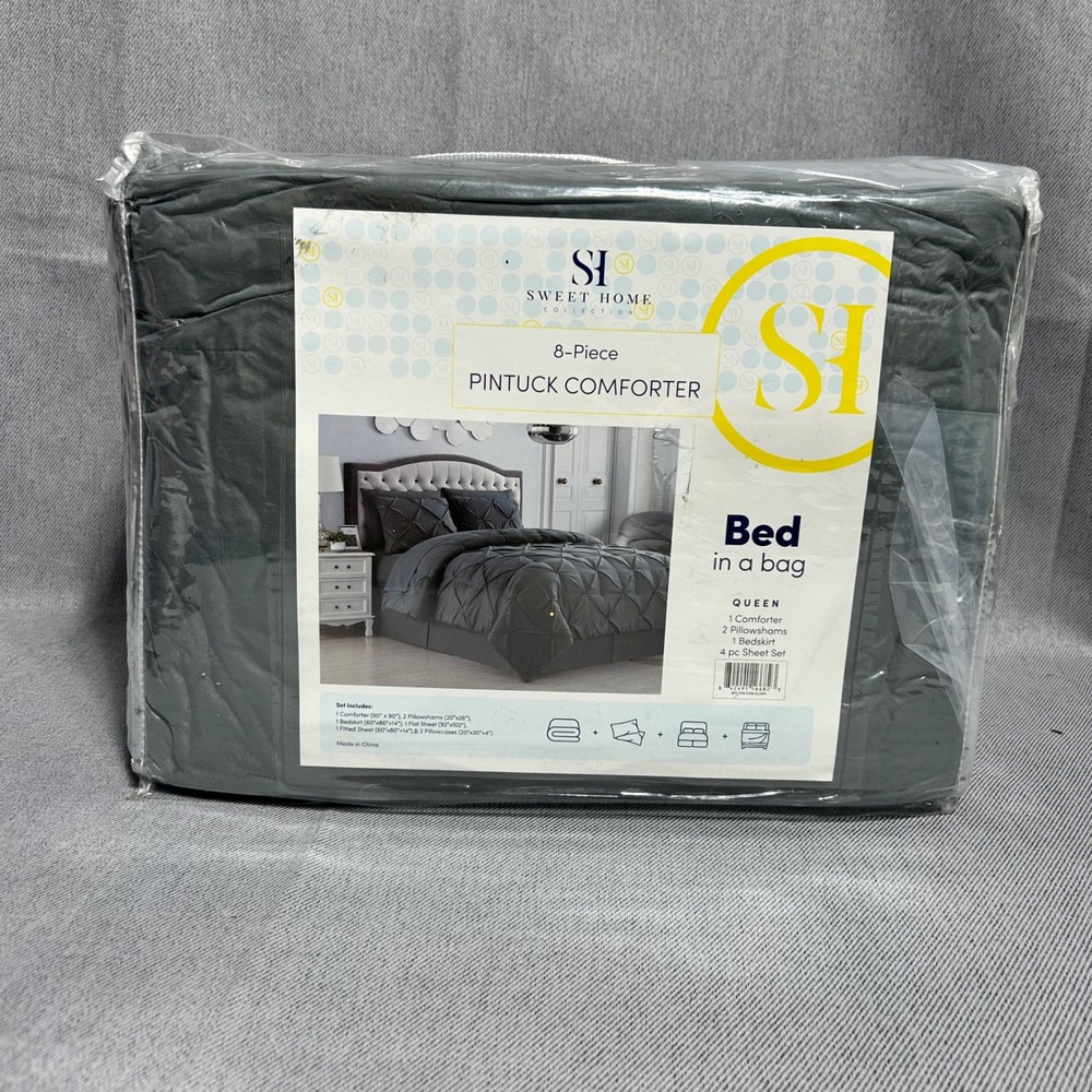 Sweet Home Collection Pintuck Comforter Set Queen Grey 8 Piece Bed In A Bag